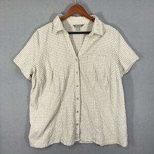 White Stag Shirt Womens 2X Brown Gingham Check Top Button Up Short Sleeve Pocket
